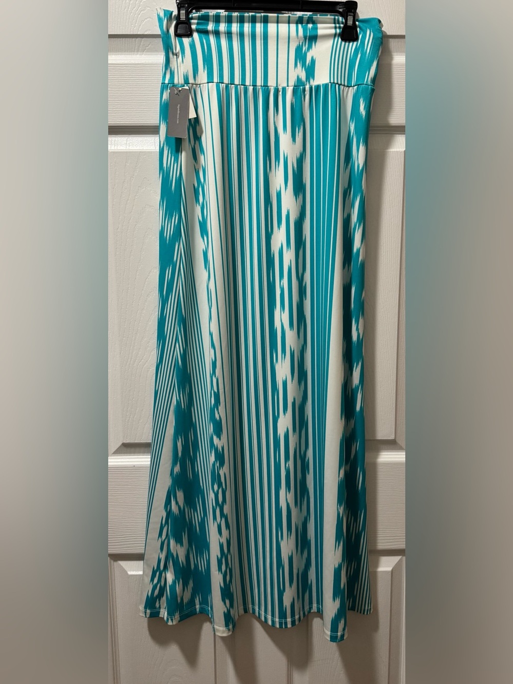 Halo Teal and White Striped Printed Maxi Skirt